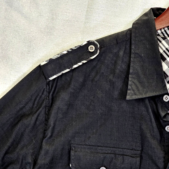 Avirex Vintage Black Men's XXL Button Down Short Sleeve Shirt Pilot Style Plaid - Picture 4 of 7